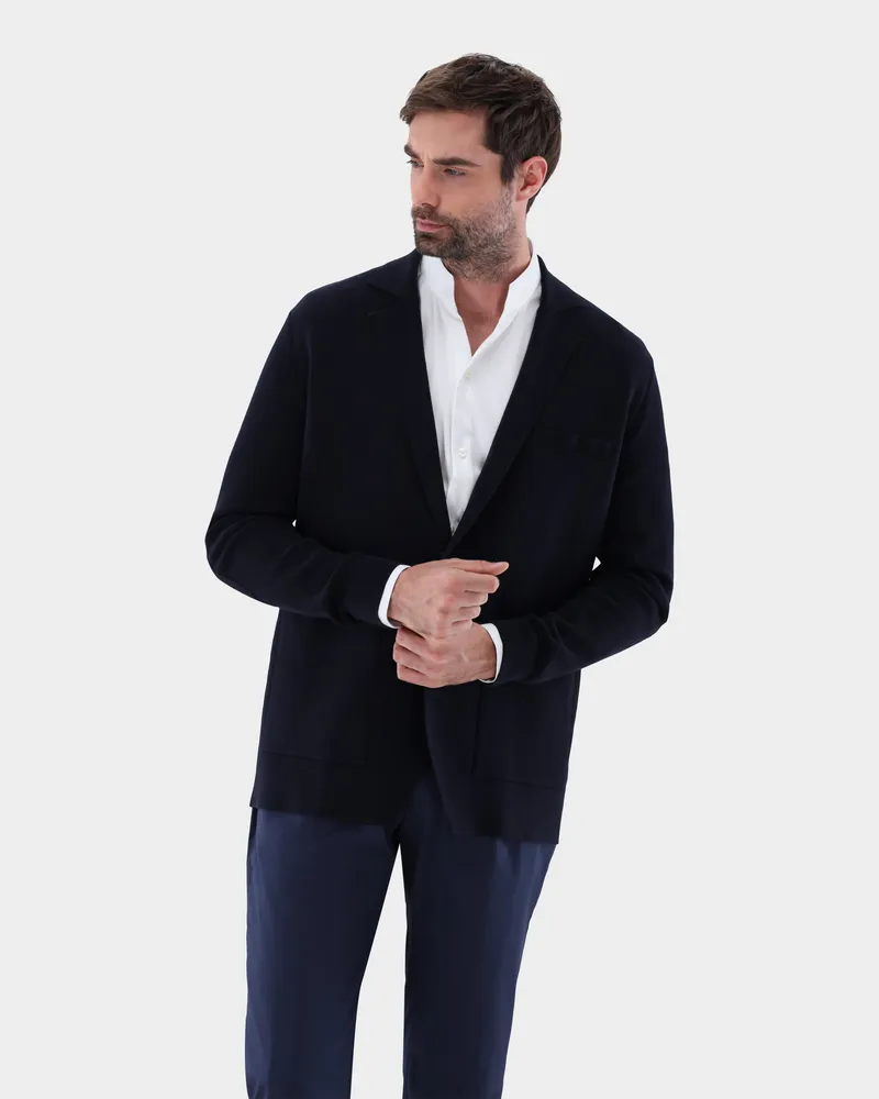 van Laack Strick-Blazer aus Air Cotton Blau