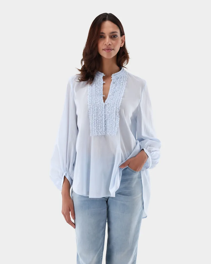 van Laack Schlupfbluse mit Ballonärmeln und Rüschenkragen Blau