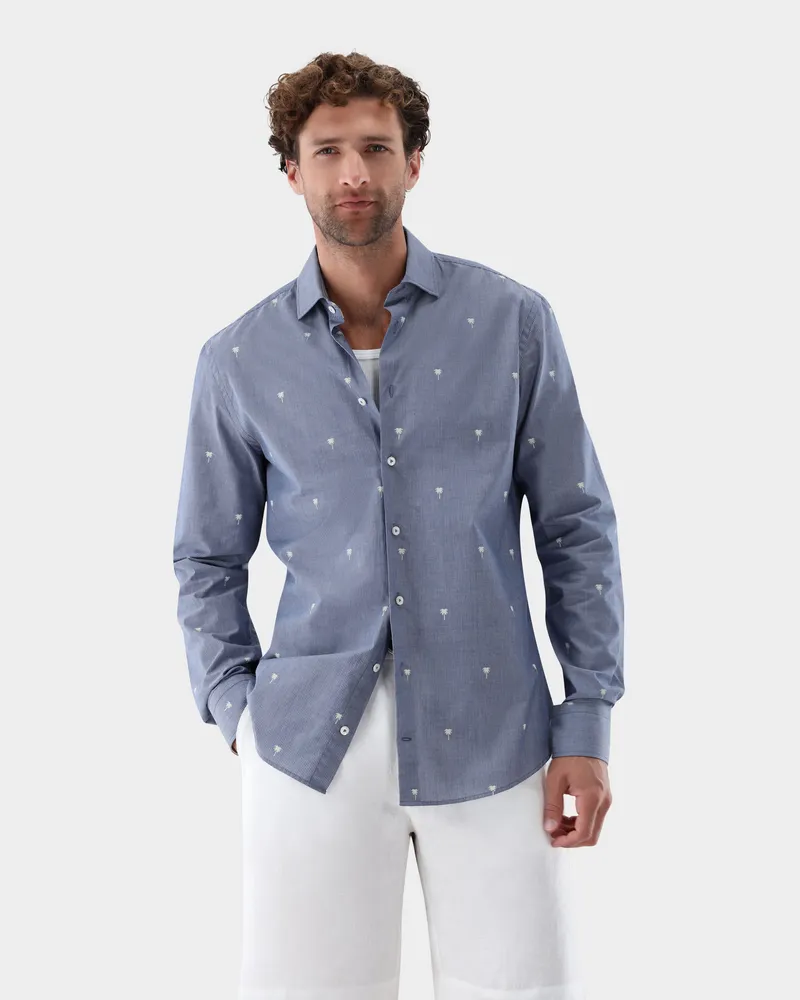 van Laack Gestreiftes Hemd mit Palmen Druck Blau