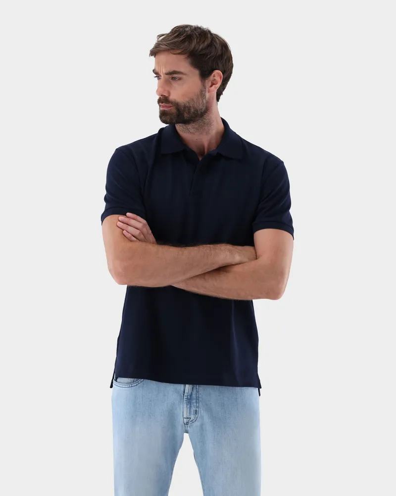 van Laack Poloshirt aus Piqué Blau