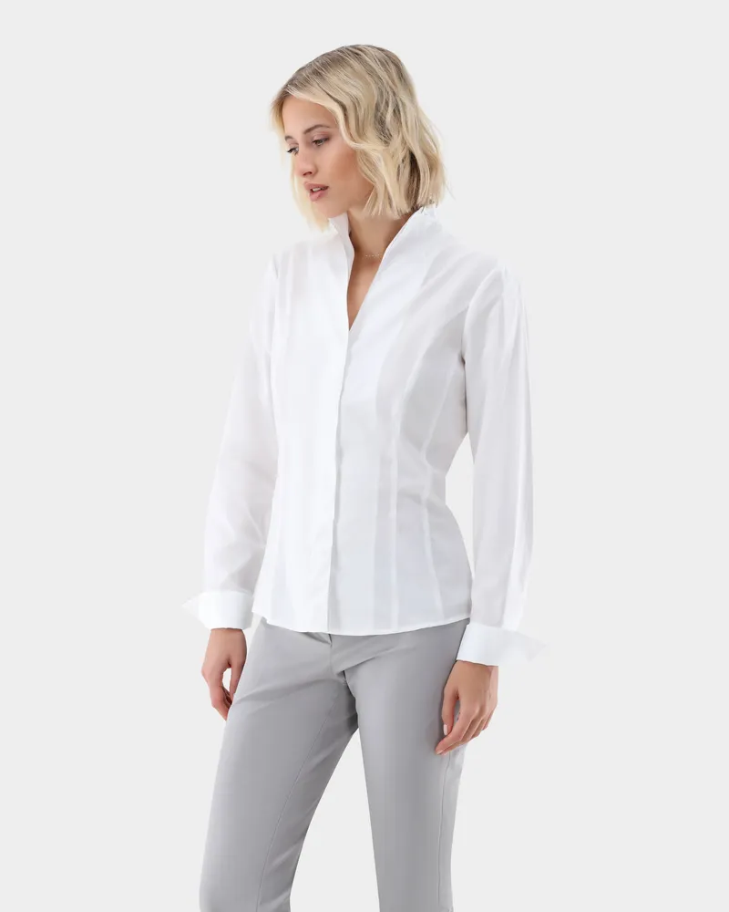 van Laack Popeline Kelchkragenbluse Weiß