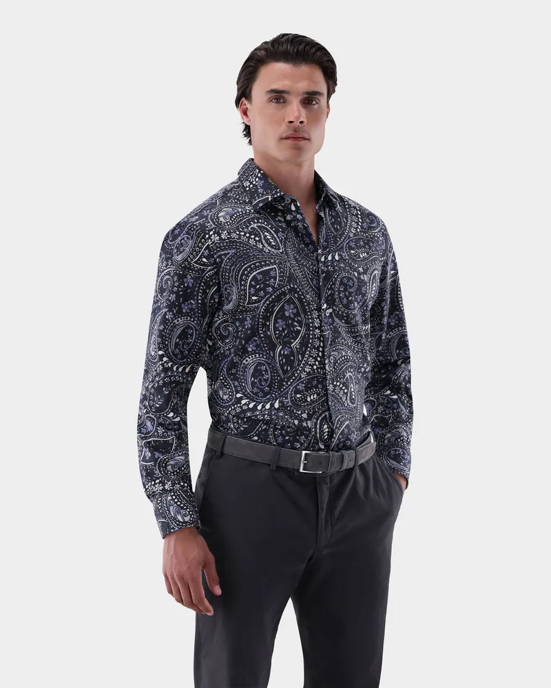 van Laack Flanellhemd mit Paisley Druck Tailor Fit Blau