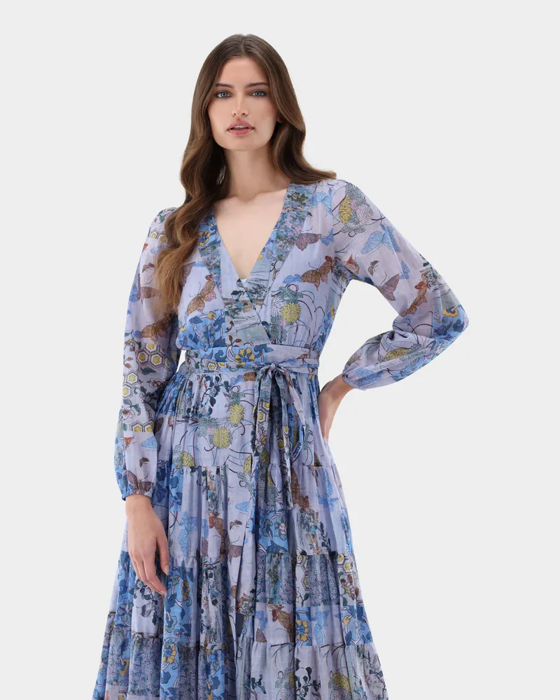 van Laack Midi-Wickelkleid mit Puffärmeln Blau