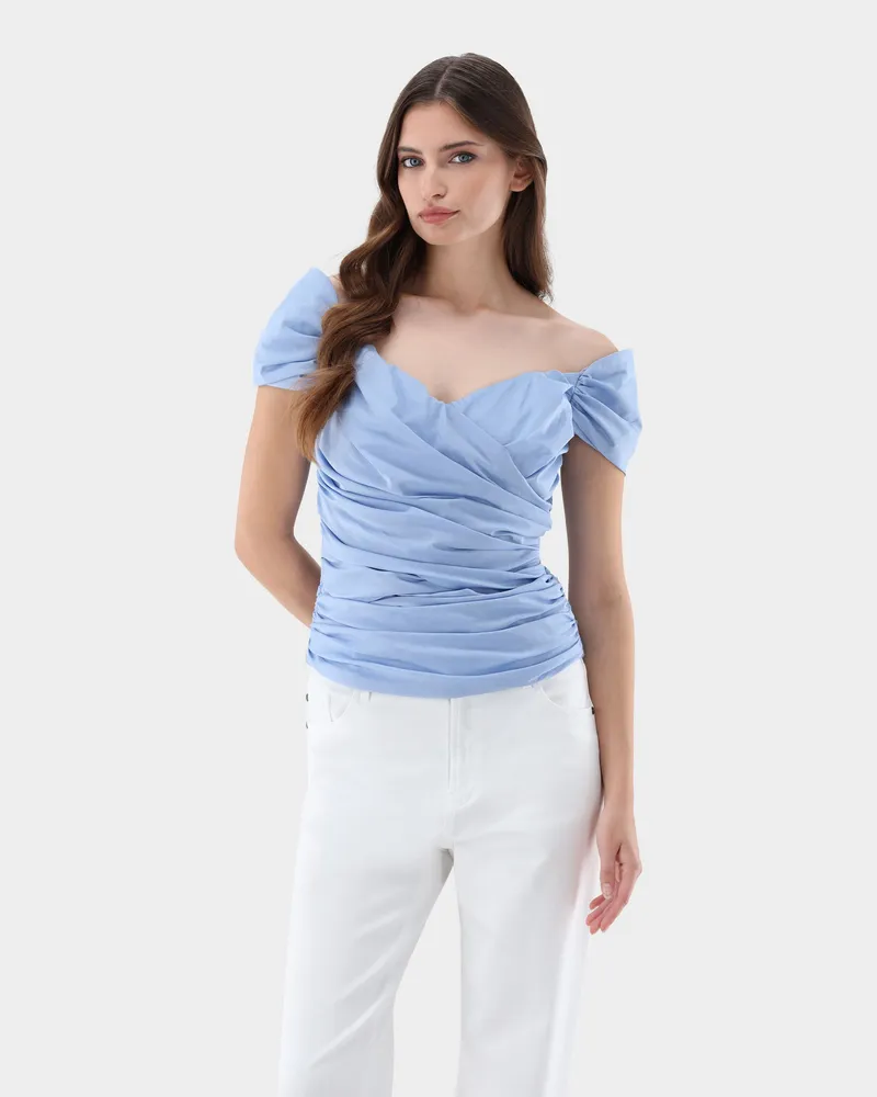 van Laack Corsage aus Baumwoll Batist Blau