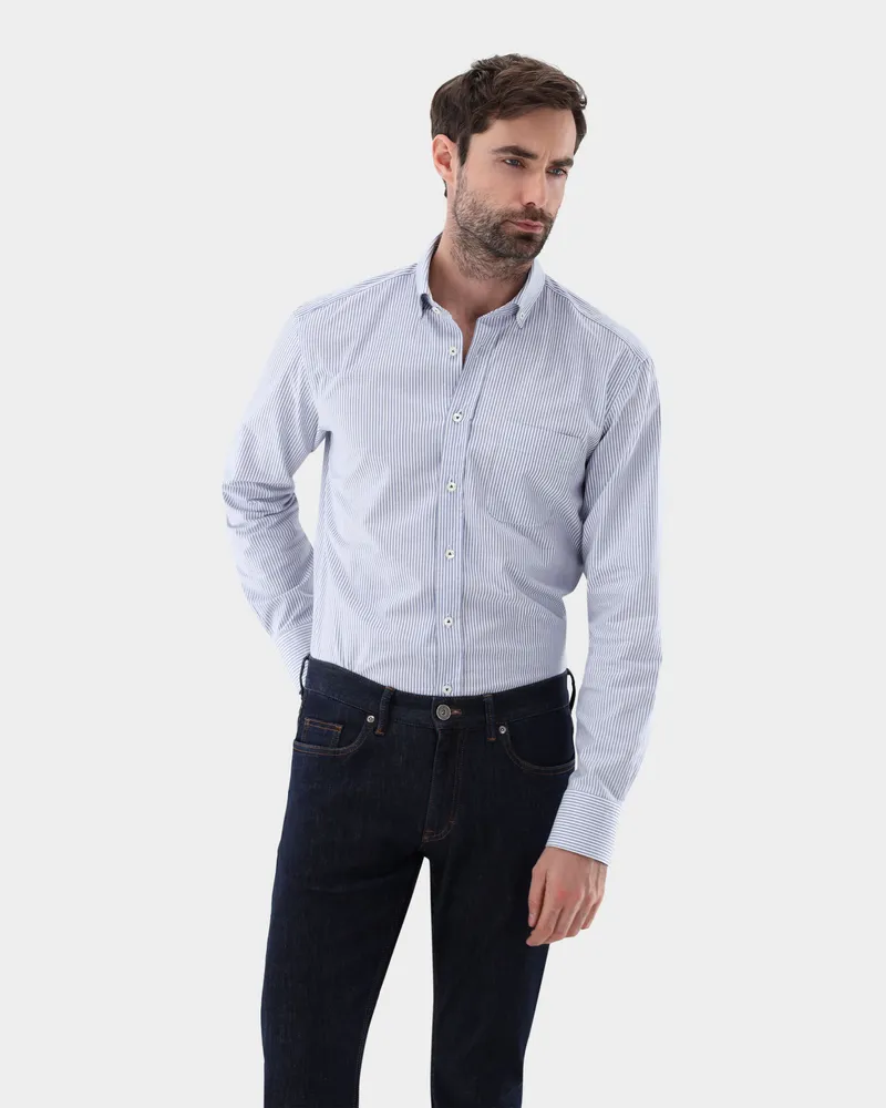 van Laack Oxfordhemd gestreift Comfort Fit Blau