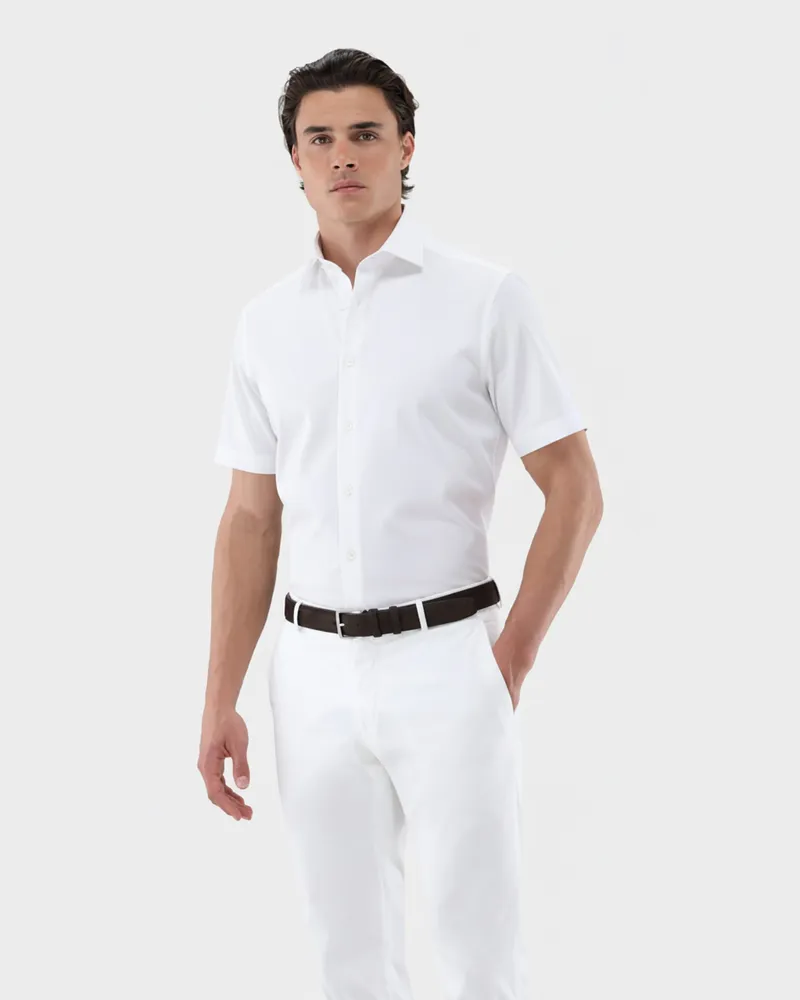 van Laack Kurzarmhemd aus Dobby Gewebe mit Haifischkragen Weiß