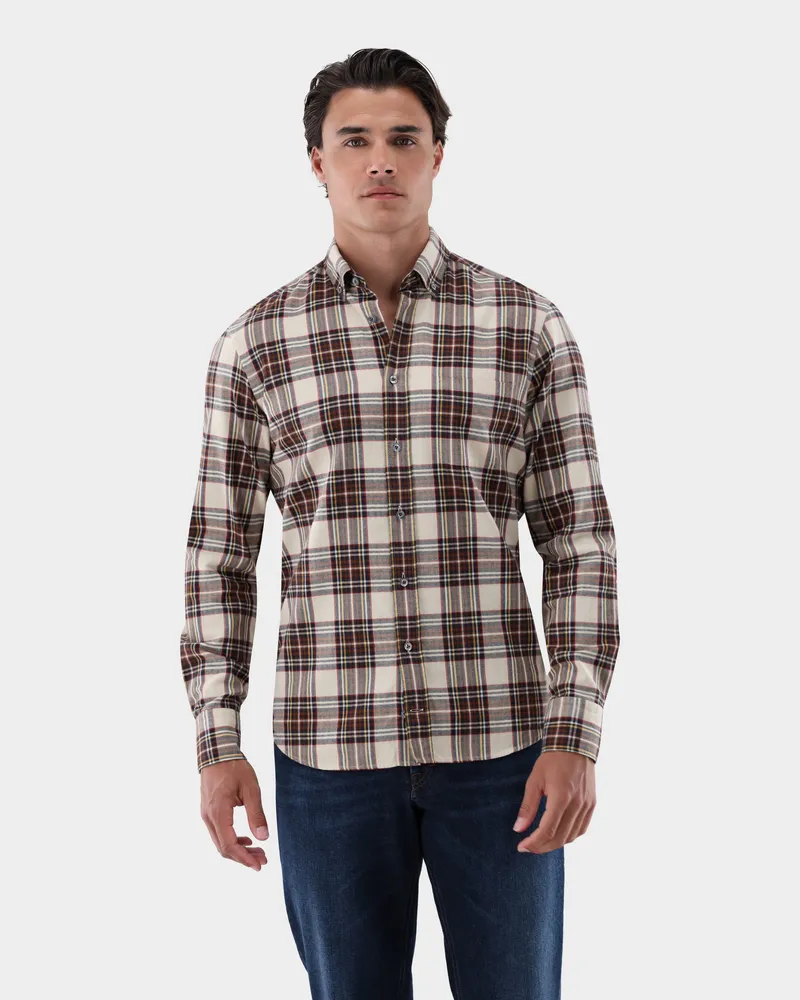 van Laack Kariertes Flanellhemd mit Button-Down-Kragen Beige