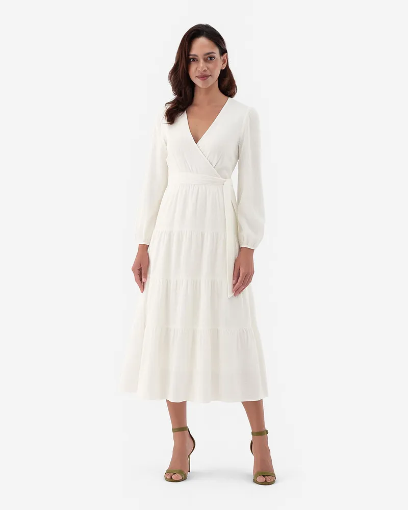 van Laack Midi-Wickelkleid mit Puffärmeln Weiß