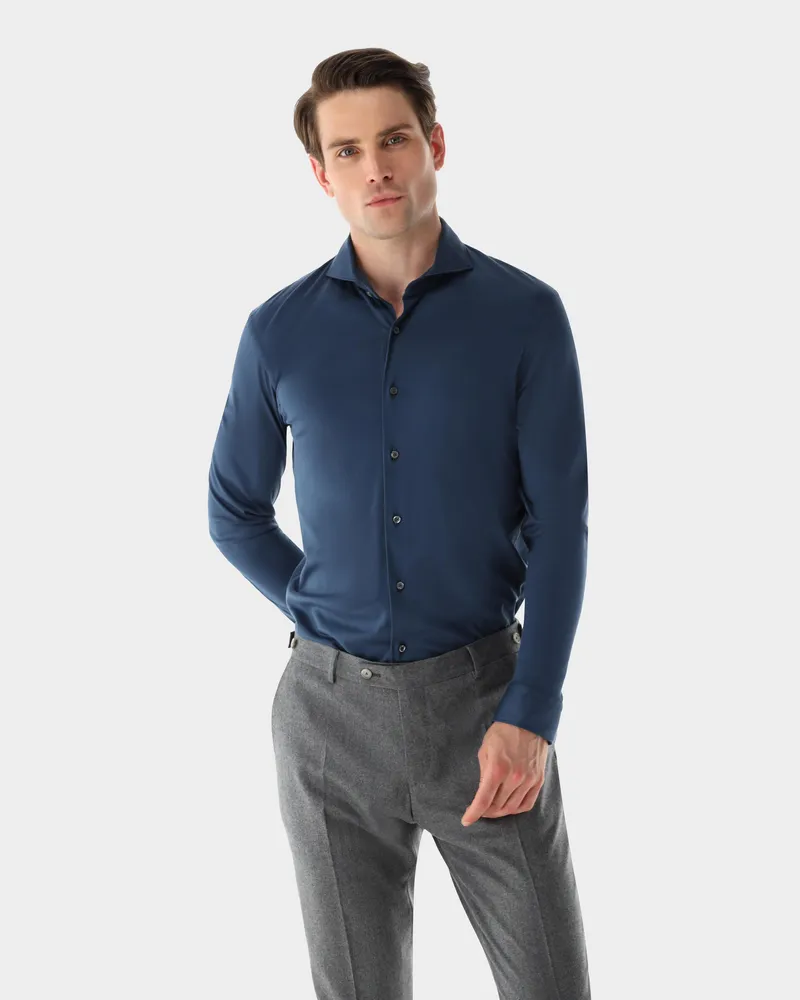 van Laack Jerseyhemd aus Schweizer Baumwolle Slim Fit Blau