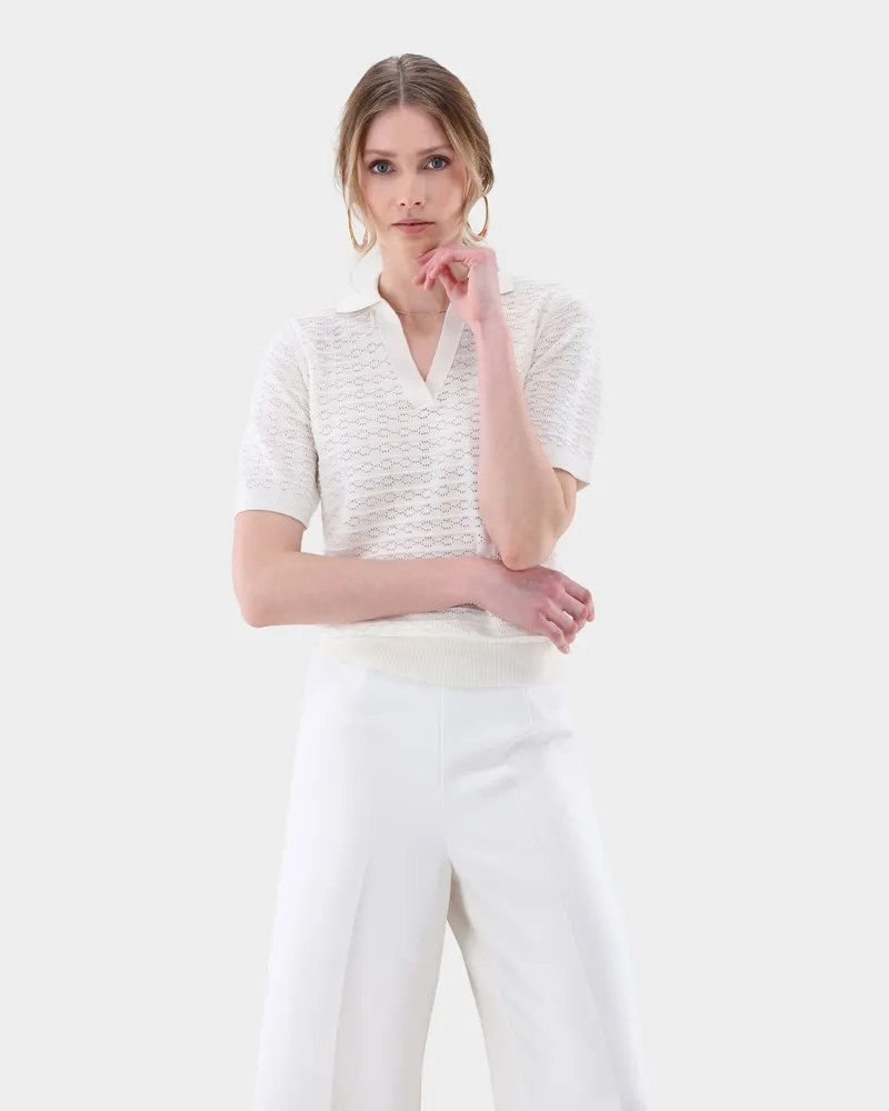 van Laack V-Polo mit Ajourmuster aus Air Cotton Bleichen: