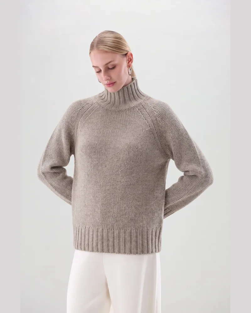 van Laack Stehkragenpullover mit Wolle und Kaschmir Beige