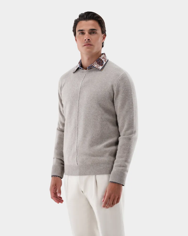 van Laack Rundhalspullover mit Wolle und Kaschmir Beige