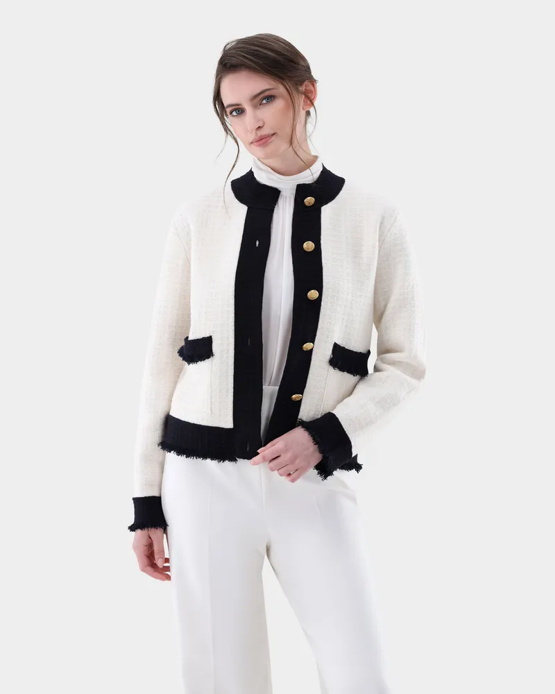 van Laack Blazer aus gestricktem Tweed Cremefarben