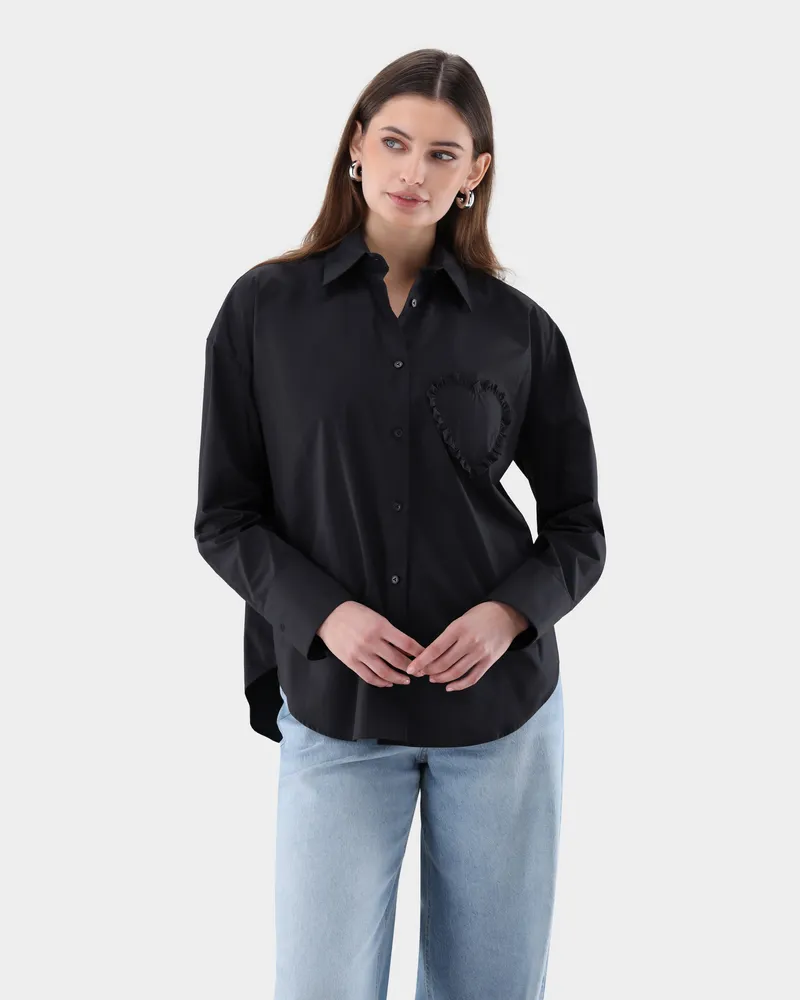 van Laack Hemdbluse mit Herz-Tasche Schwarz