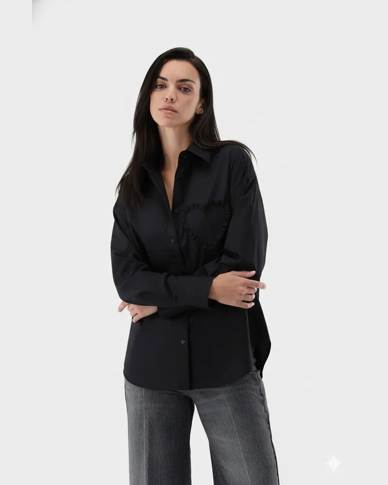 van Laack Hemdbluse mit Herz-Tasche Schwarz