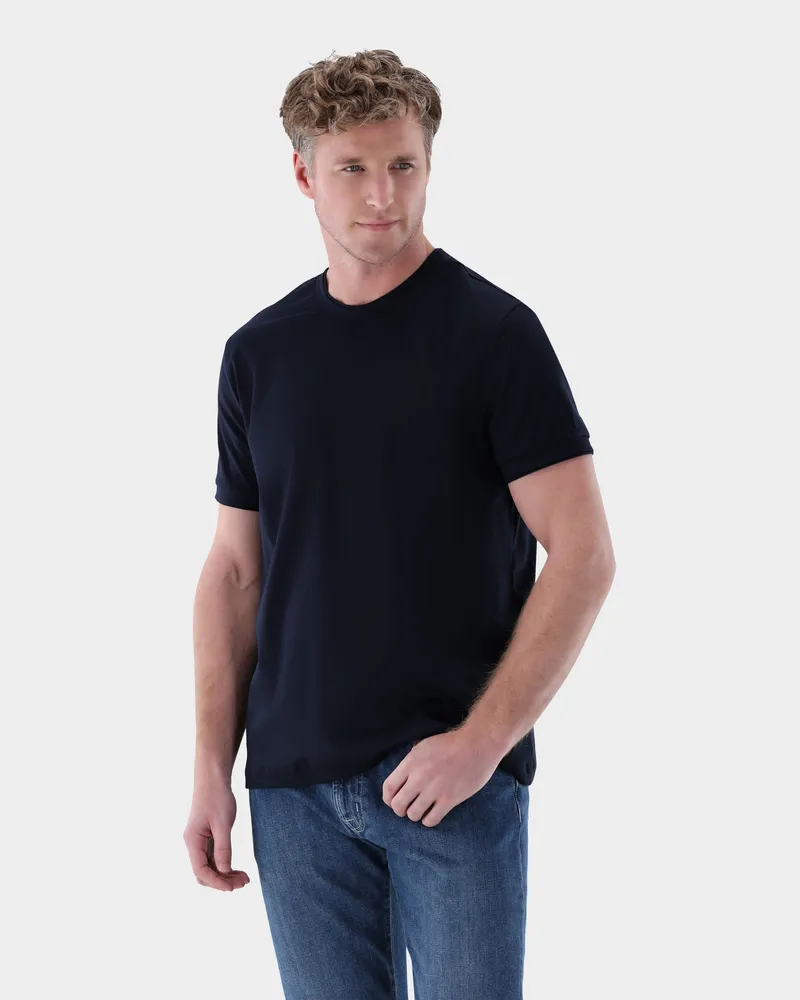 van Laack Rundhals T-Shirt mit Paspel Detail Blau