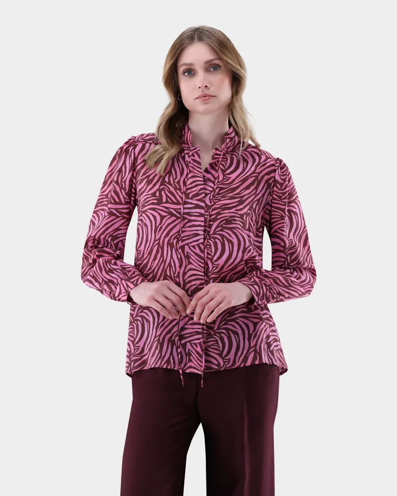 van Laack Stehkragenbluse mit Zebra Druck Rot