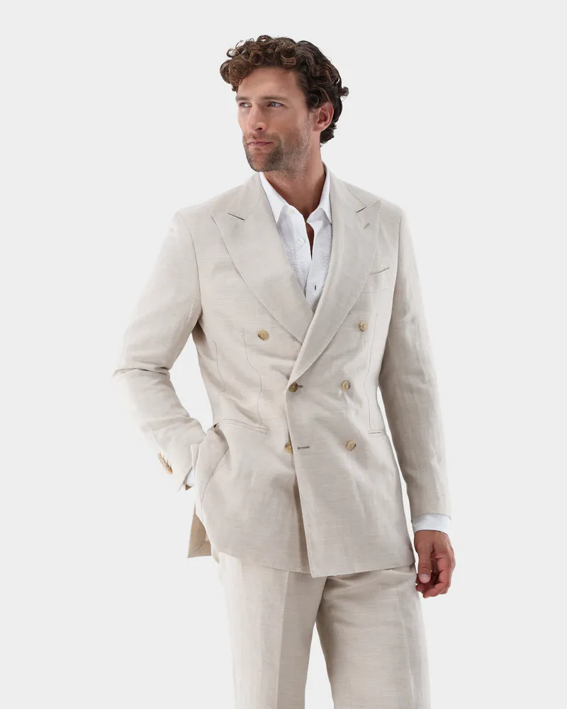 van Laack Sakko aus Wolle und Leinen doppelreihig Beige