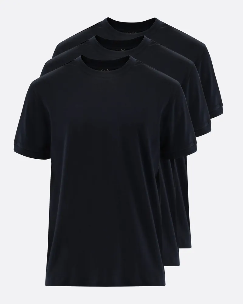 van Laack Unisex Rundhals T-Shirt mit Paspel 3er Set Blau