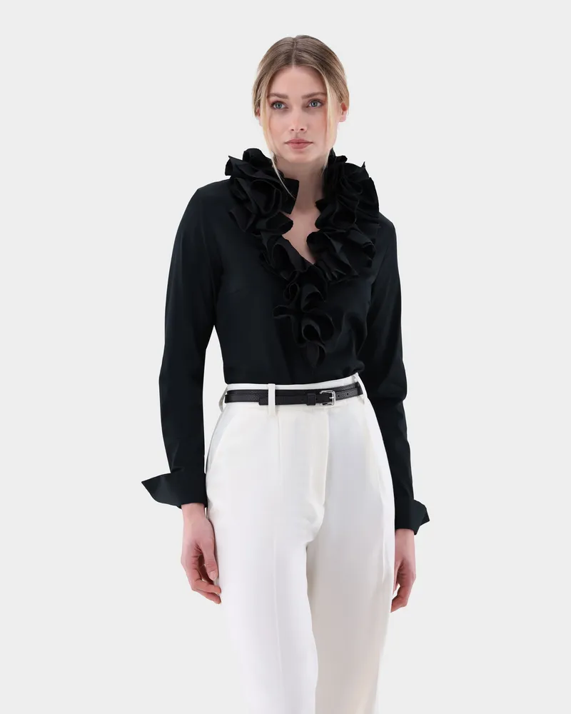 van Laack Bluse mit Rüschen und Stretch Schwarz
