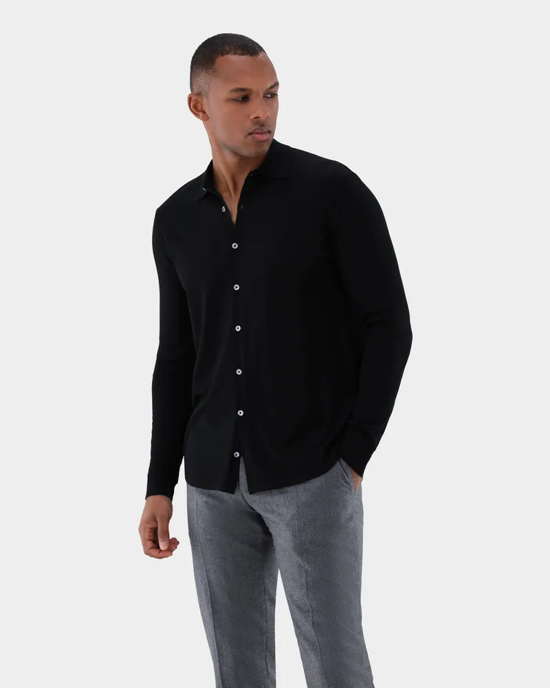 van Laack Strickhemd aus ultrafeiner Merinowolle Schwarz