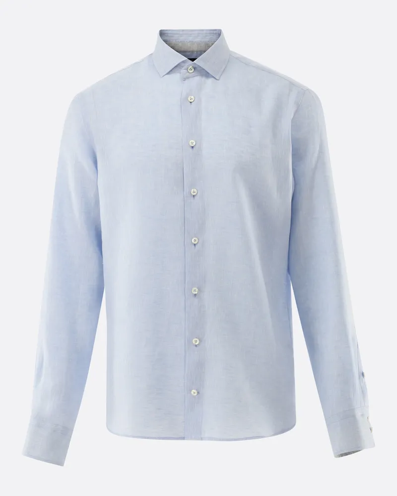 van Laack Leinenhemd mit Kontrast und Haifischkragen Blau