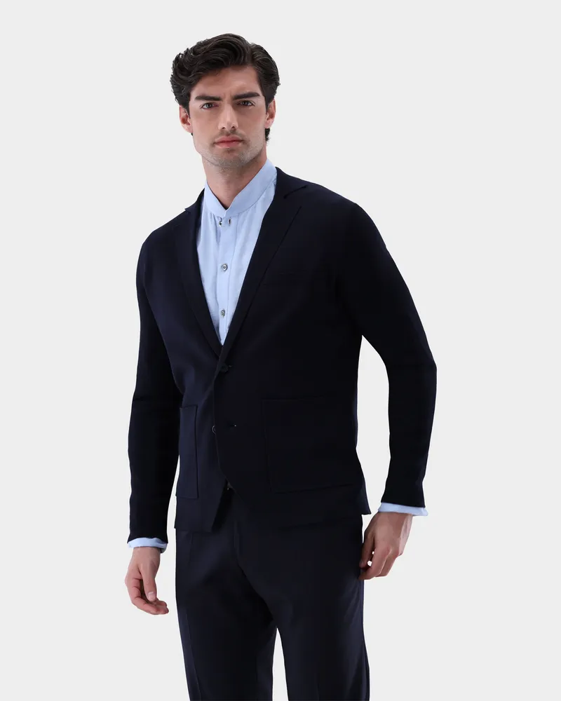 van Laack Strick-Blazer aus Air Cotton Blau