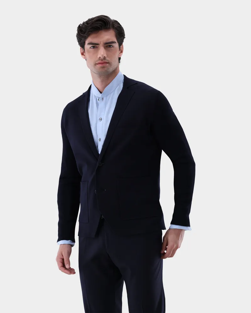 van Laack Strick-Blazer aus Air Cotton Blau