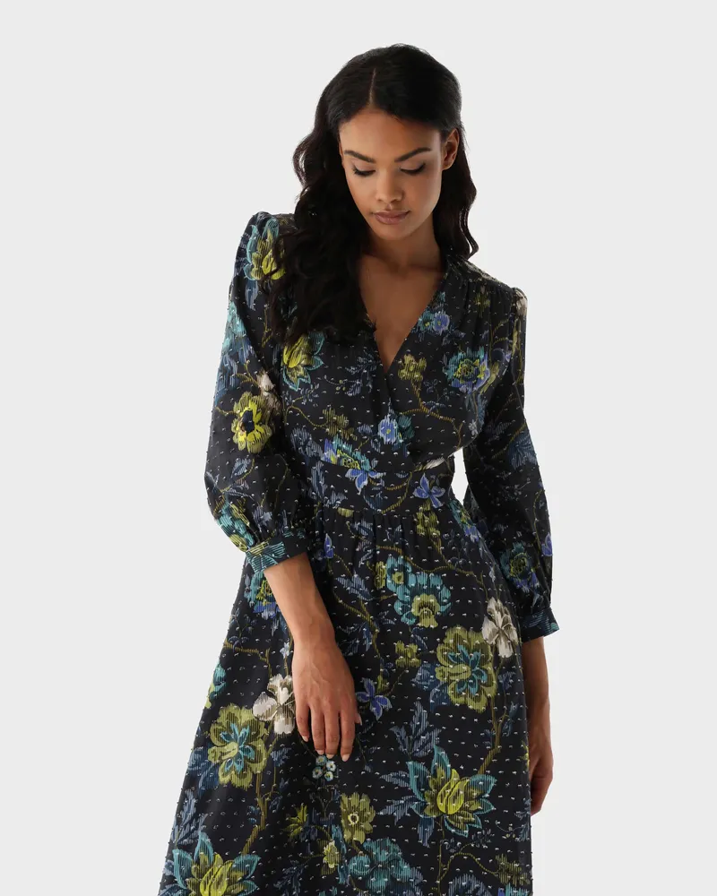 van Laack Maxikleid mit Blumendruck Blau