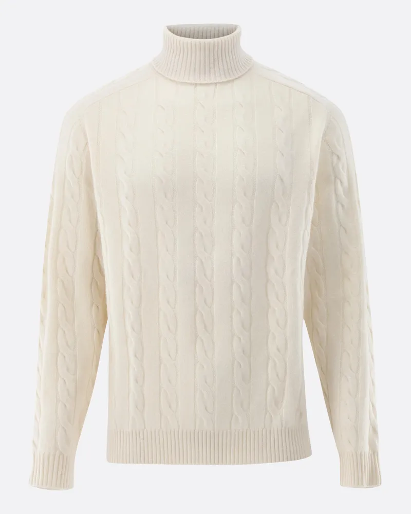 van Laack Zopfstrick Rollkragenpullover ausKaschmir Cremefarben