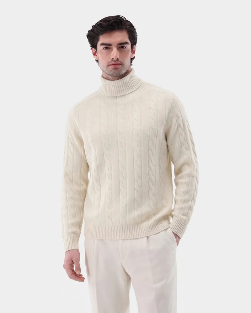 van Laack Zopfstrick Rollkragenpullover ausKaschmir Cremefarben