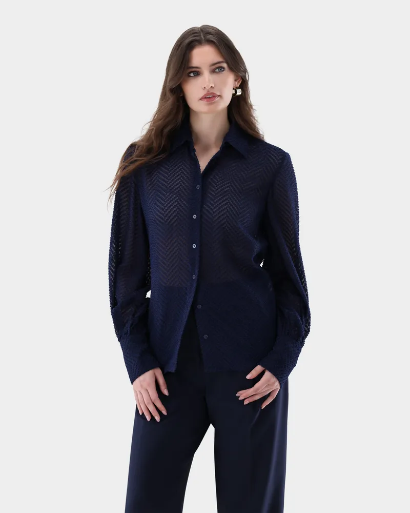 van Laack Hemdluse mit Jacquard-Fischgrat Blau