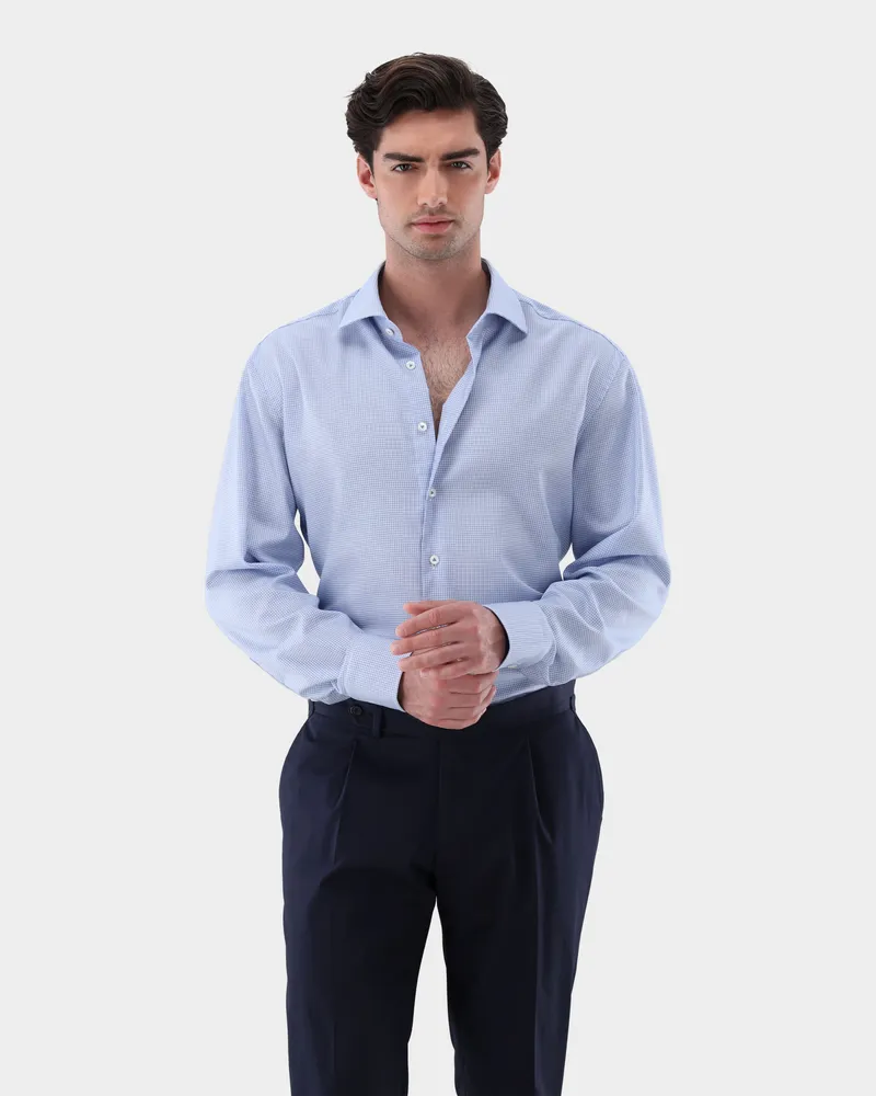 van Laack Bügelfreies Kariertes Hemd Tailor Fit Blau
