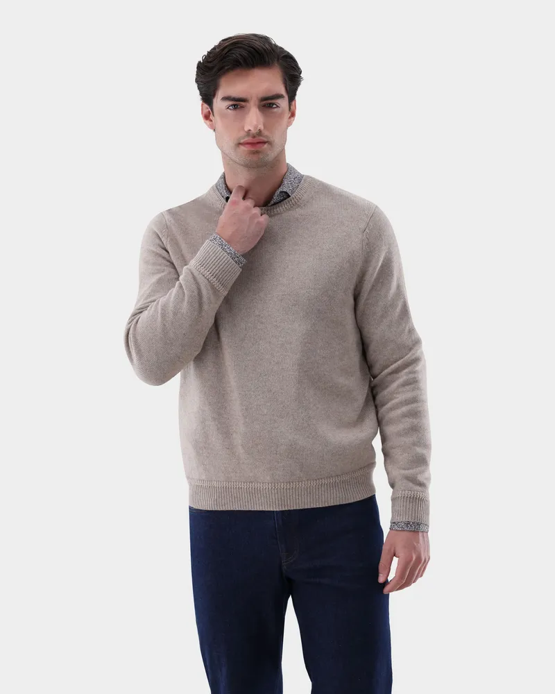 van Laack Rundhalspullover aus Kaschmir Beige