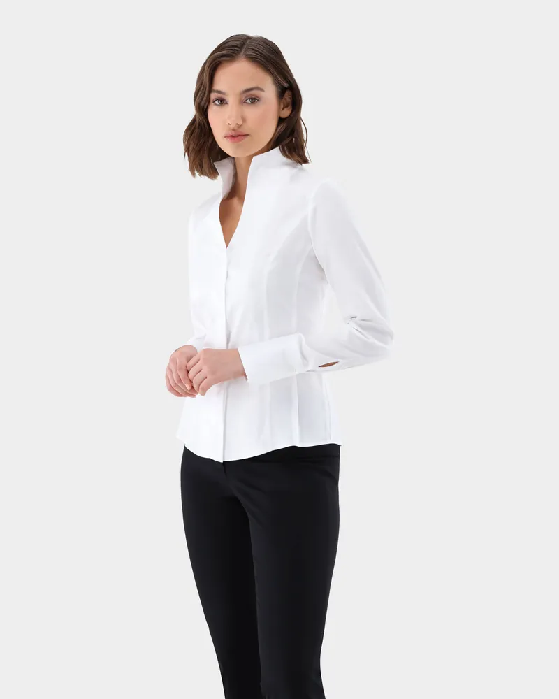 van Laack Twill Kelchkragenbluse Weiß