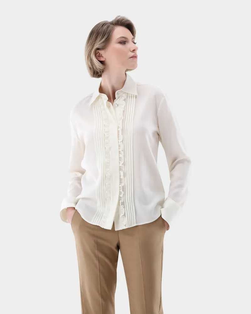 van Laack Hemdbluse boxy fit mit Rüschen Cremefarben