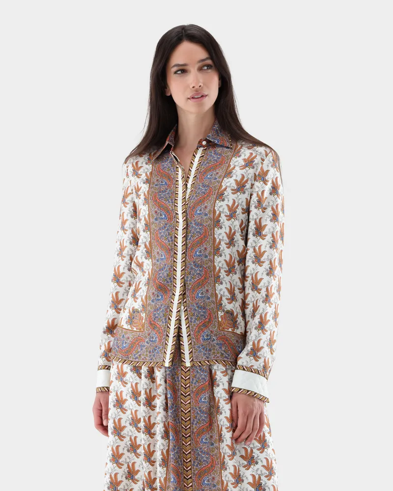 van Laack Hemdbluse aus Seide mit Print und gesteppten Manschetten Cremefarben
