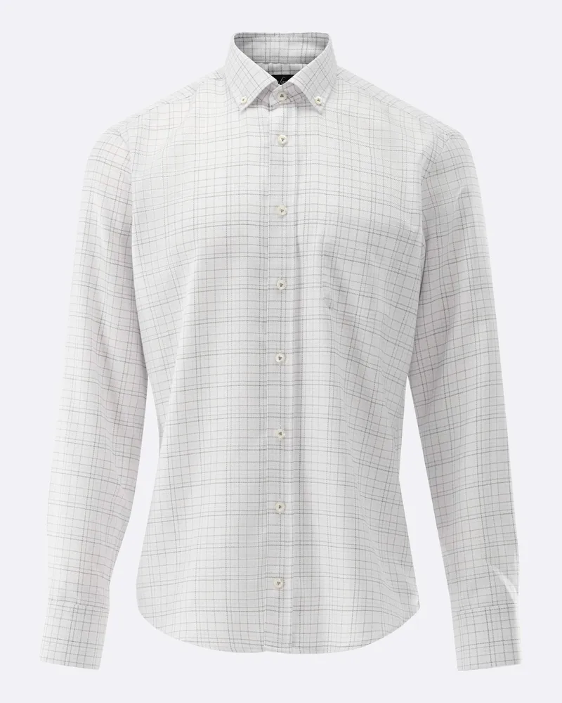 van Laack Kariertes Dobby-Hemd mit Button-Down-Kragen Grau