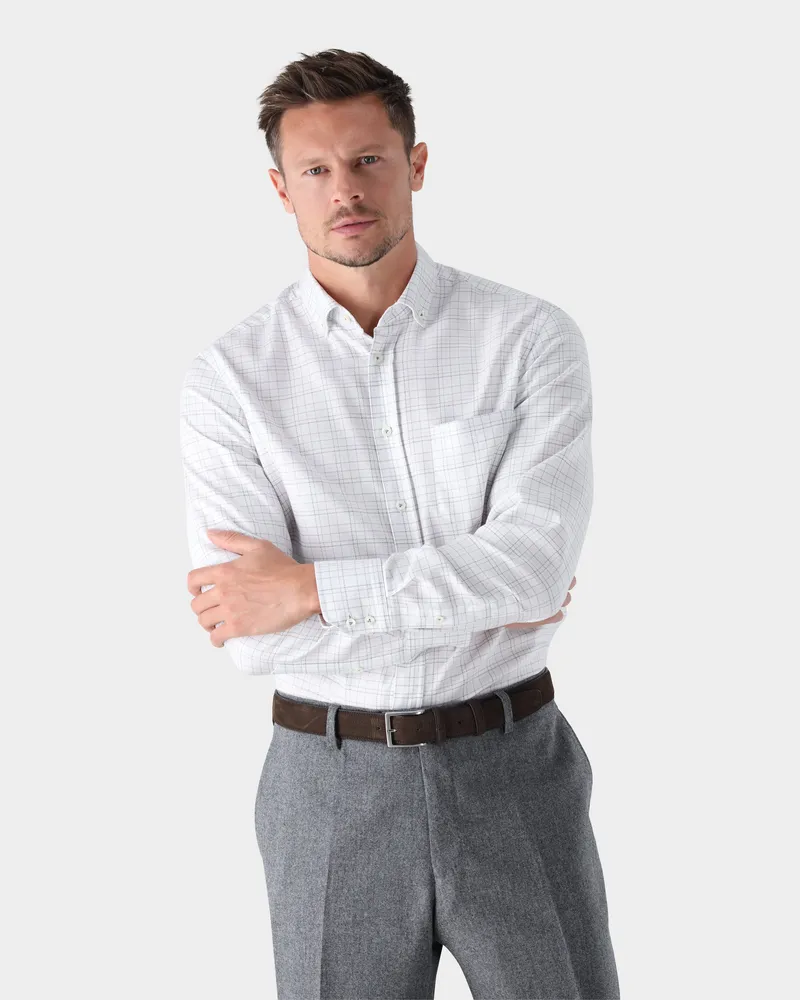 van Laack Kariertes Dobby-Hemd mit Button-Down-Kragen Grau