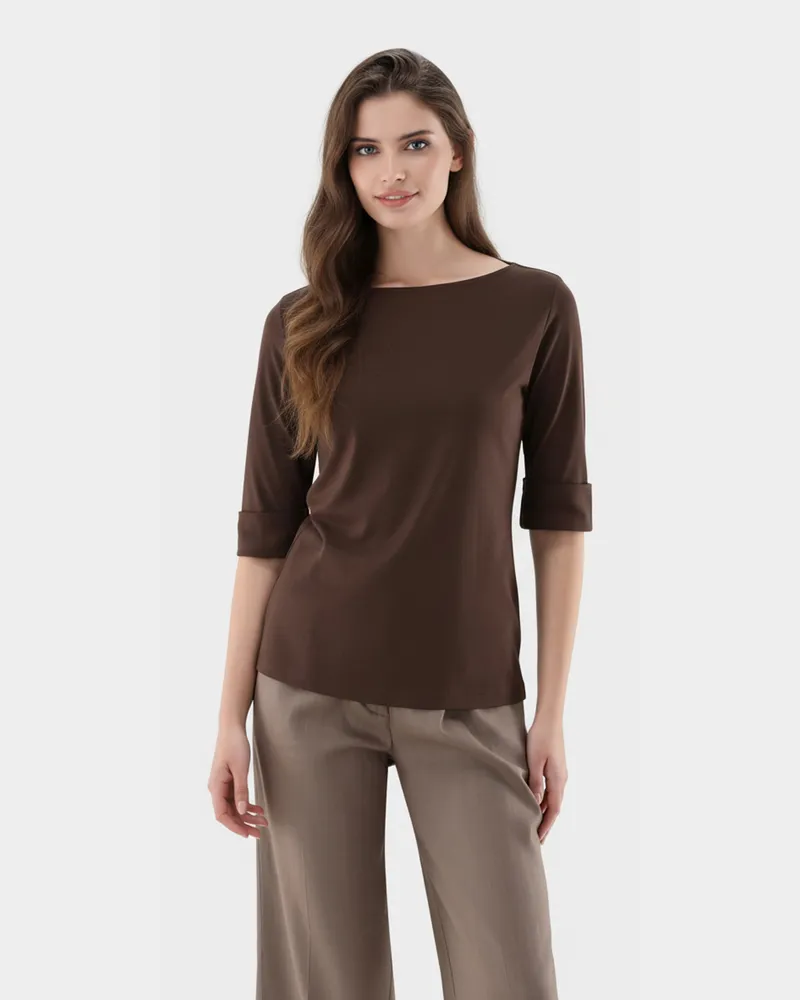 van Laack T-Shirt mit U-Boot Ausschnitt und Halbarm Beige