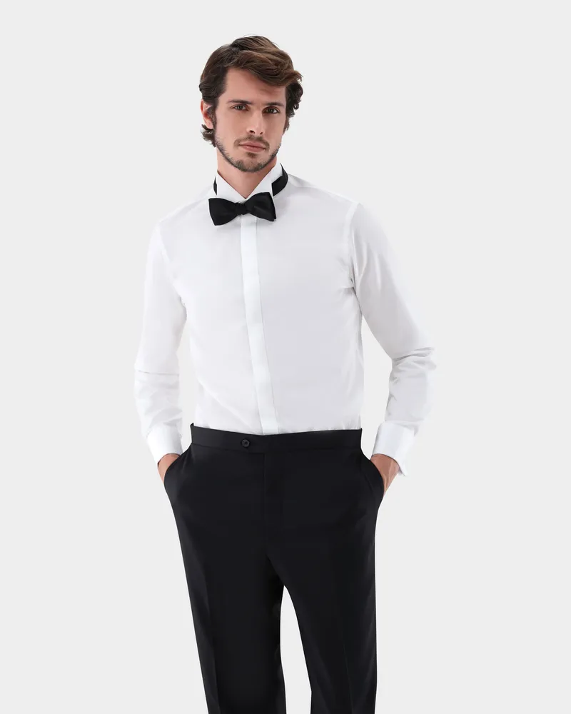 van Laack Smokinghemd mit Kläppchenkragen Slim Fit Weiß