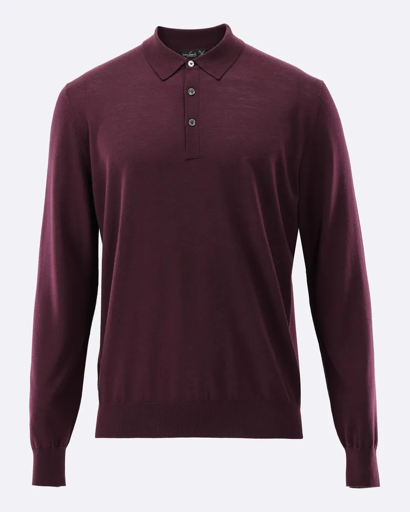 van Laack Poloshirt mit Langarm gestrickt aus Merinowolle Rot