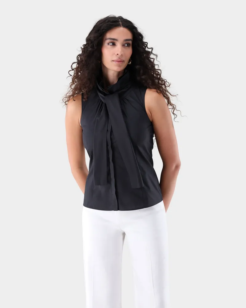 van Laack Ärmellose Bluse mit Rüschen und Schluppe Schwarz