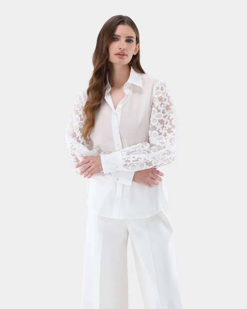 van Laack Hemdbluse mit Bestickten Organza Ärmeln Cremefarben