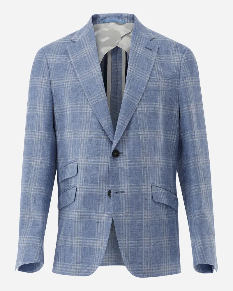 van Laack Sakko kariert und ungefüttert mit Leinen Blau