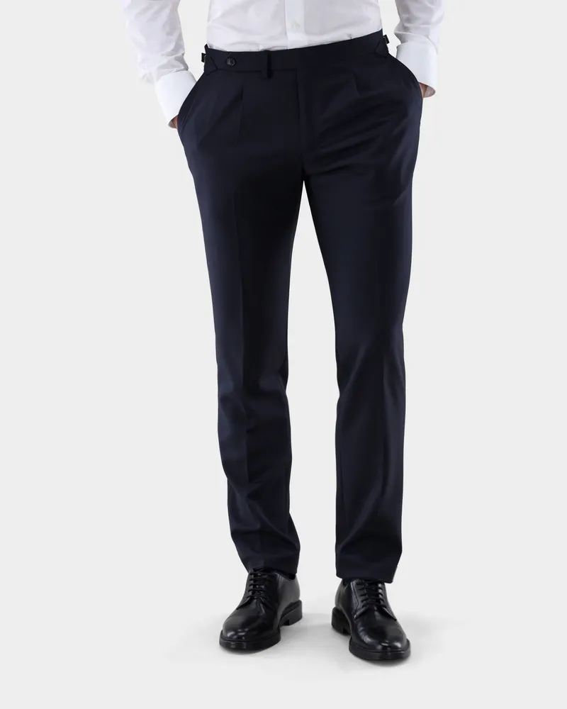 van Laack Hose aus Schurwolle mit Bundfalten und Slim Leg Blau