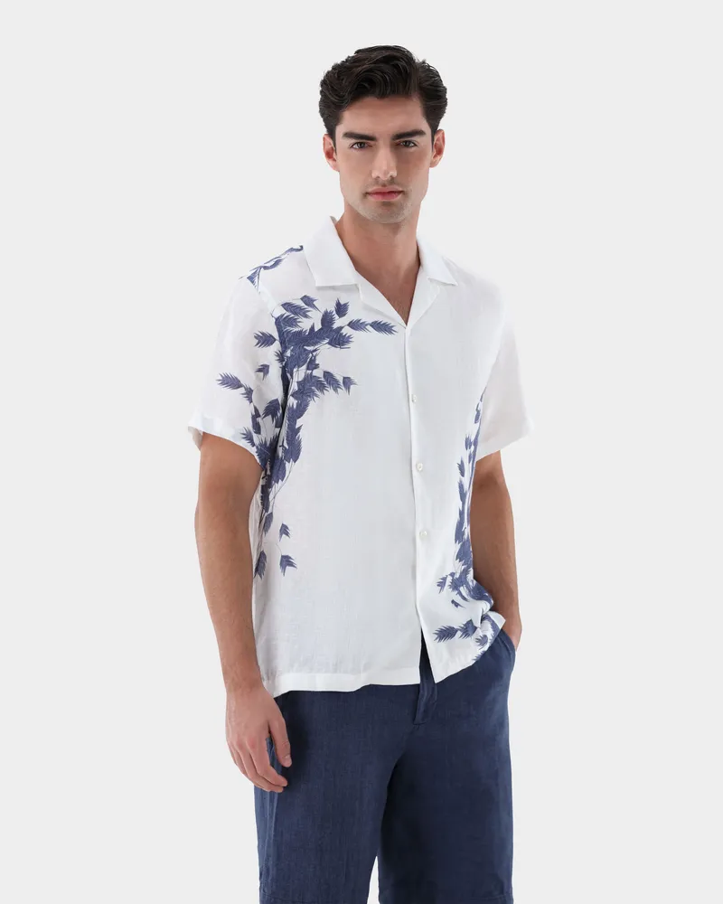 van Laack Kurzarmhemd mit Reverskragen und Druck Blau