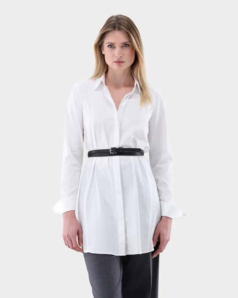 van Laack Hemdbluse aus Popeline mit langem Saum Weiß