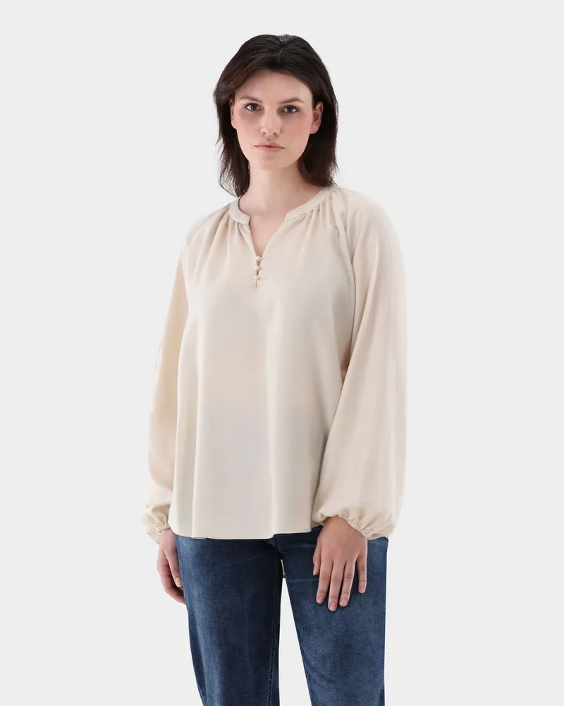 van Laack Bluse mit Stehkragen und lockerem Schnitt Beige