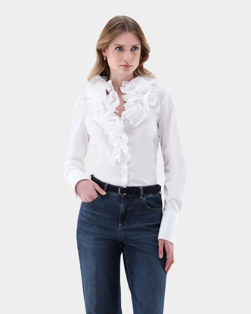 van Laack Bluse mit Rüschen und Stretch Weiß